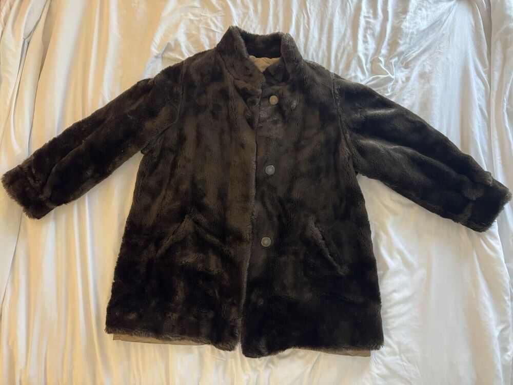 VTG faux fur Coat Reversible Chocolate Brown Beige Old Money